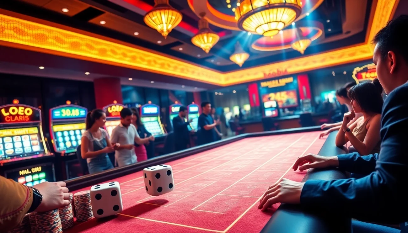 Join the excitement of tài xỉu NEW88 at a lively casino table filled with eager players and dice.