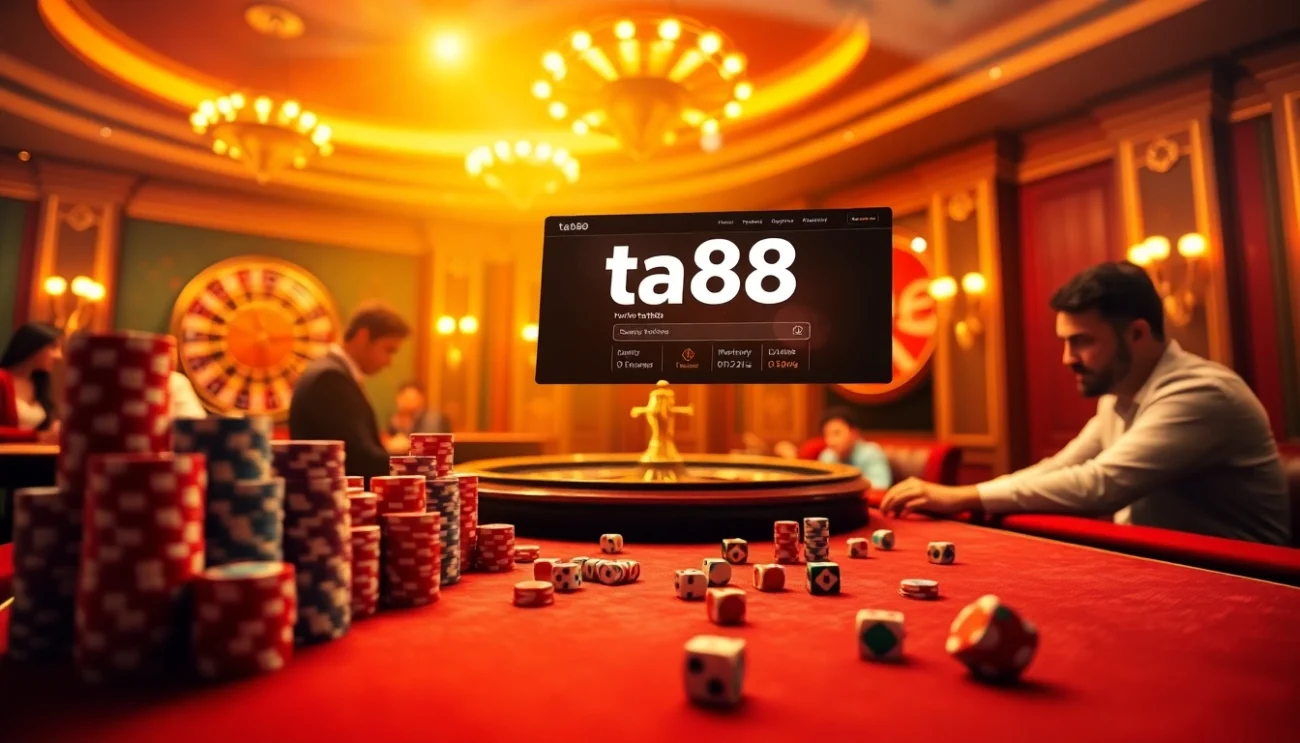 Experience the thrill of ta88 casino betting with vibrant poker chips and spinning roulette wheel.