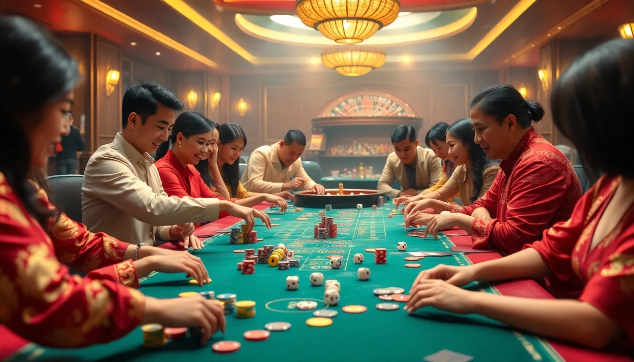 Tái xỉu f168 game excitement with players and colorful chips.