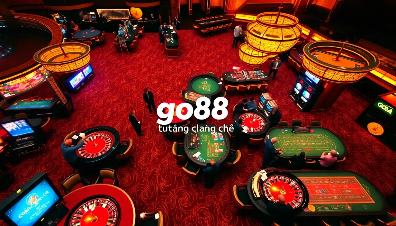 Experience the vibrant atmosphere of gambling at go8 trang chủ with players at tables and slots.